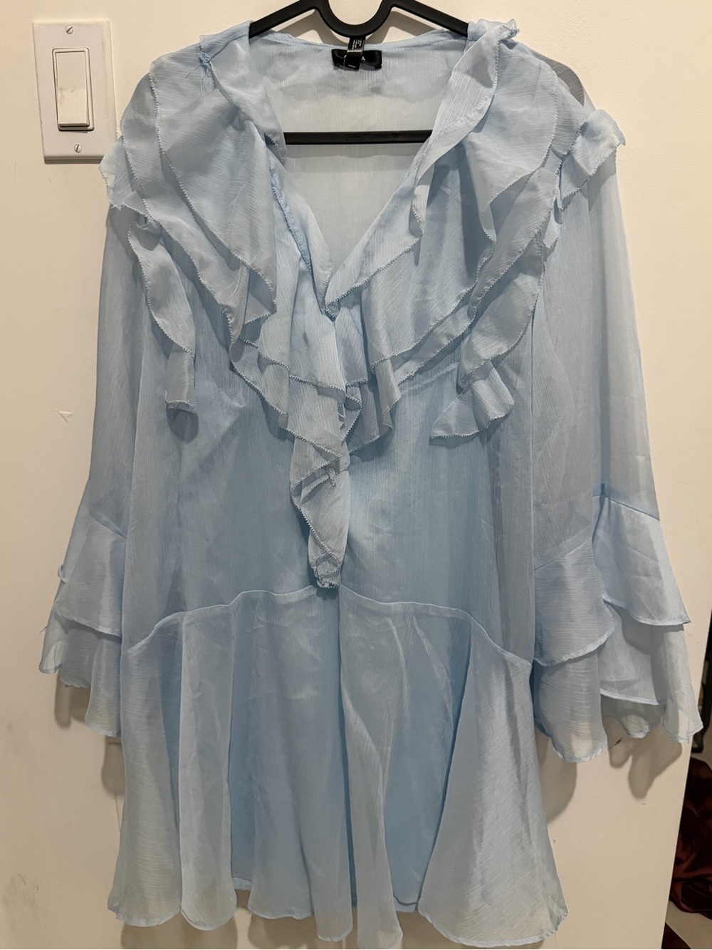 Aqua Light Blue Ruffle Tunic Top